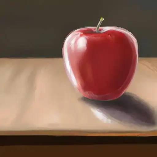 A photorealistic depiction of a red apple on a wooden table. (1).jpg